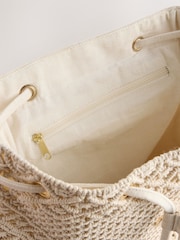 White 100% Cotton Macrame Beaded Rucksack - Image 7 of 9