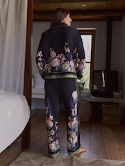 أسود - بتصميم مورد Koi - B by Ted Baker Pink Red Floral Satin Button Through Pyjamas - Image 3 of 7
