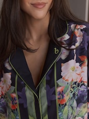 أسود - بتصميم مورد Koi - B by Ted Baker Pink Red Floral Satin Button Through Pyjamas - Image 4 of 7