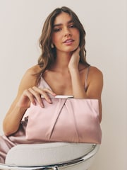 Pink Satin Pleat Clutch Bag - Image 1 of 9