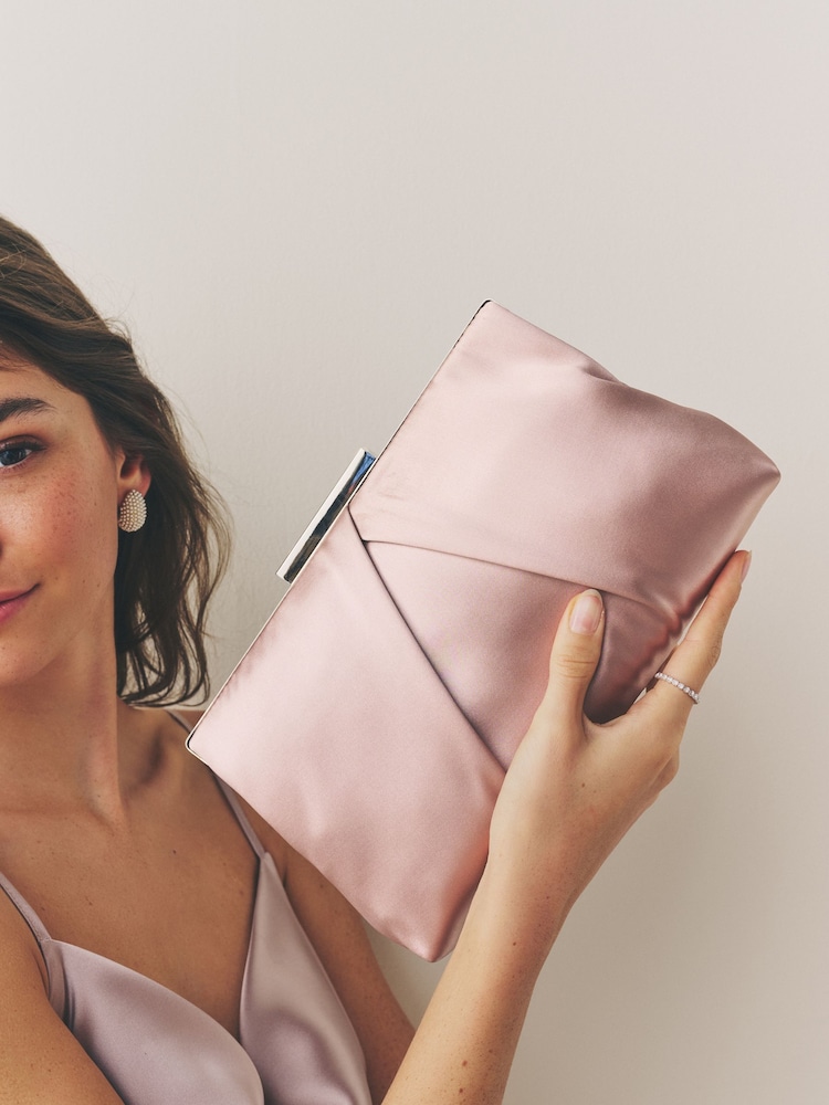 Pink Satin Pleat Clutch Bag - Image 2 of 9