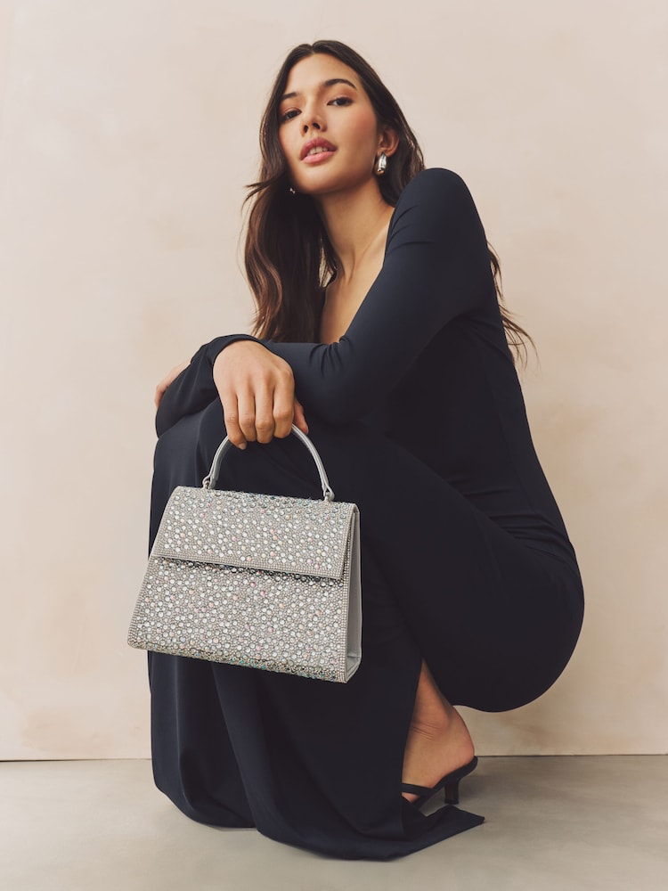 Silver Structured Top Handle Bag - Image 1 of 8