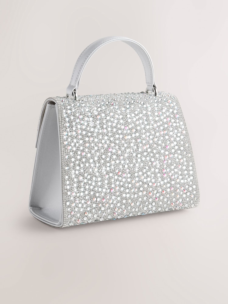 Silver Structured Top Handle Bag - Image 5 of 8