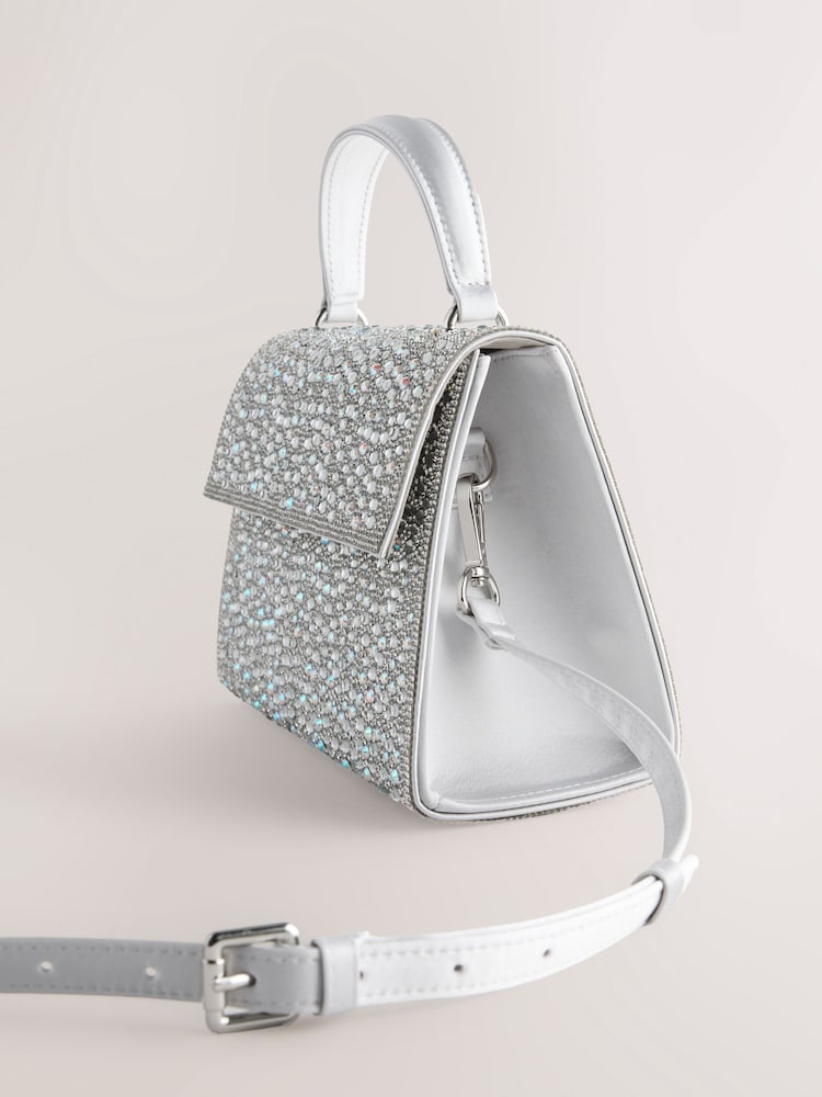 Silver Structured Top Handle Bag - Image 7 of 8