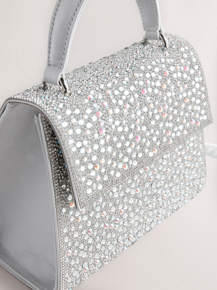 Silver Structured Top Handle Bag - Image 8 of 8