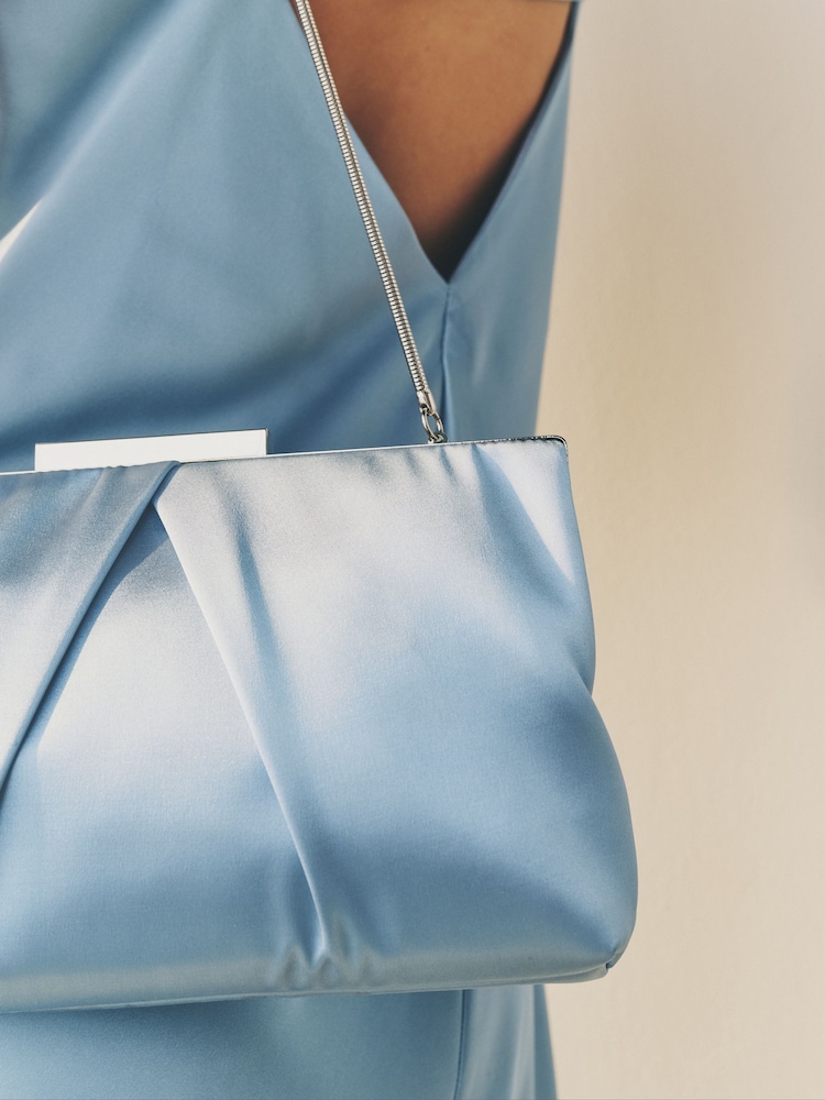 Blue Satin Pleat Clutch Bag - Image 4 of 9 Blue Satin Pleat Clutch Bag - Image 4 of 9