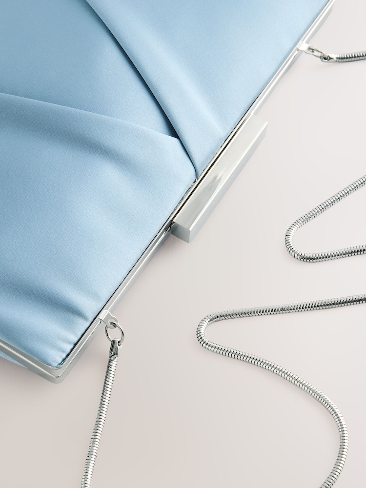 Blue Satin Pleat Clutch Bag - Image 7 of 9