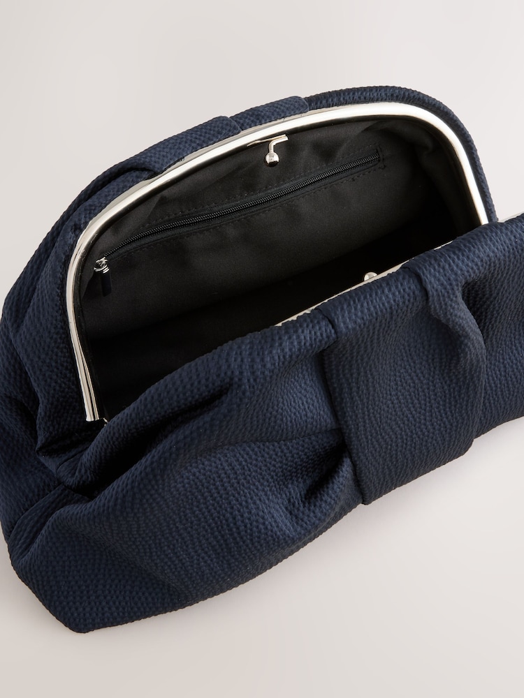 Navy Ruched Snap Clutch Bag - Image 5 of 5