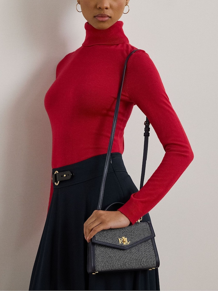Lauren Ralph Lauren Navy Farrah Canvas & Leather Satchel 100% Cotton	Bag - Image 7 of 7
