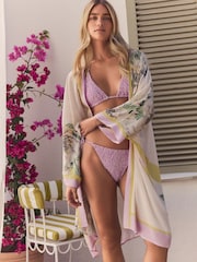 Yellow/Lilac Floral - Удлиненная накидка в стиле кимоно - Image 1 of 5