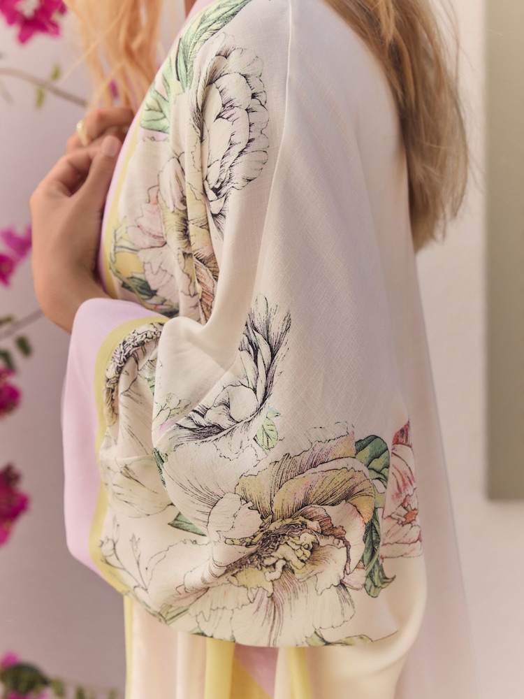 Yellow/Lilac Floral - Удлиненная накидка в стиле кимоно - Image 5 of 5