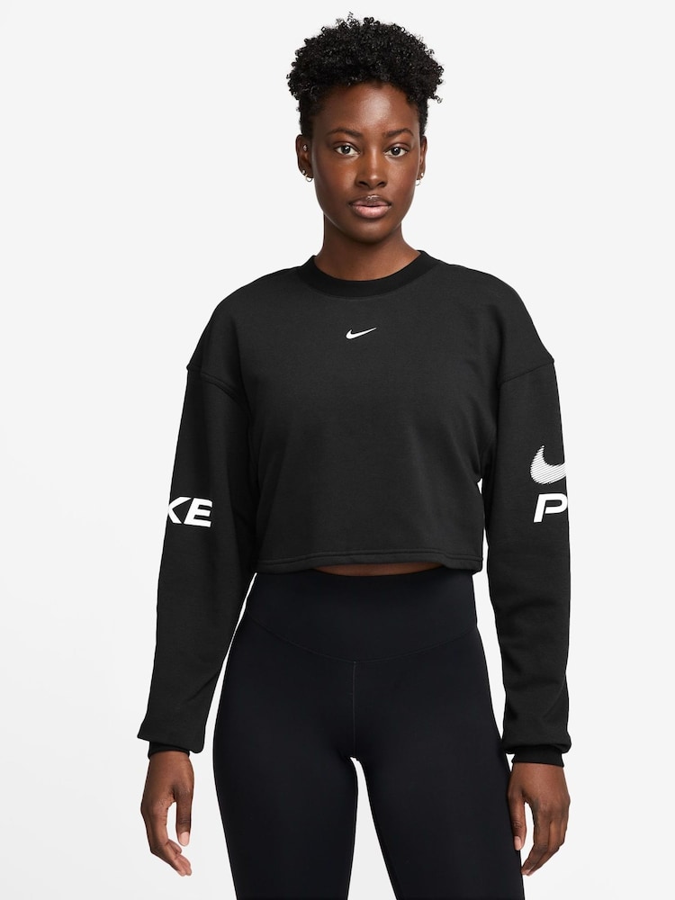 Nike Black Pro Dri-FIT French Terry Crew Neck Sweatshirt - Image 1 of 3