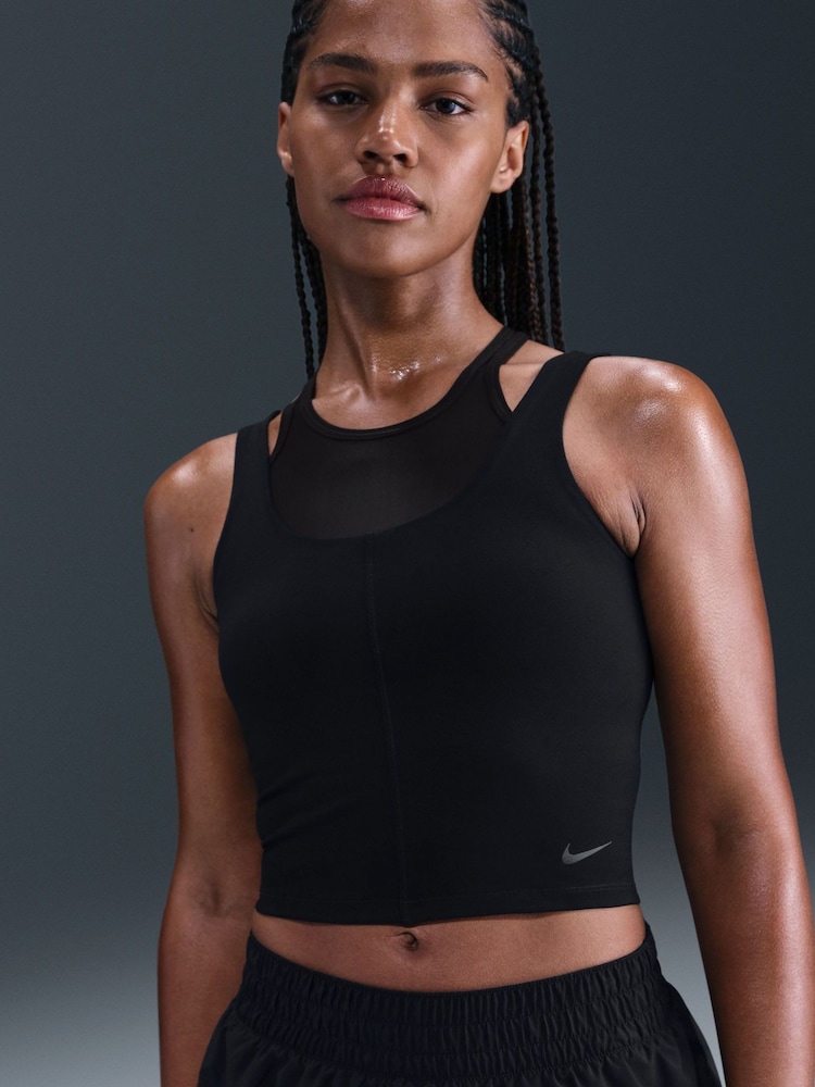 Nike Black One Fitted Dri-FIT Cropped Short Sleeve Top - Image 1 of 3 Nike Black One Fitted Dri-FIT Cropped Short Sleeve Top - Image 1 of 3