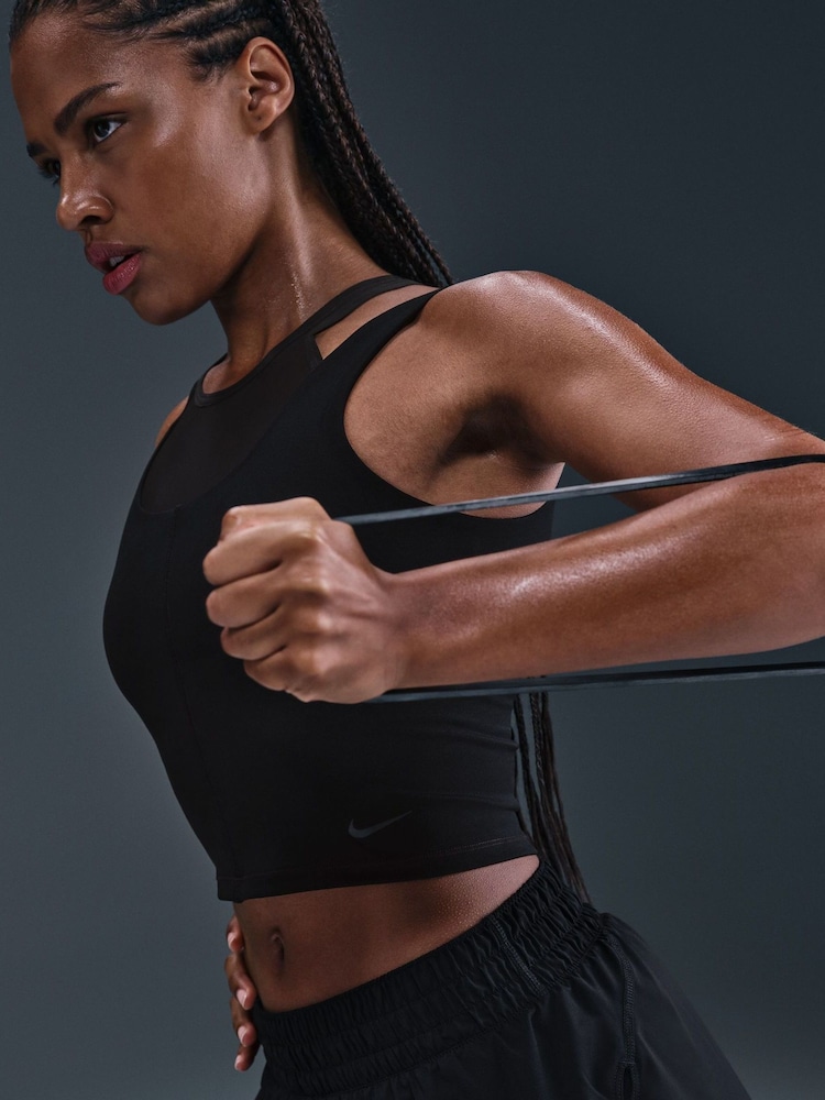 Nike Black One Fitted Dri-FIT Cropped Short Sleeve Top - Image 2 of 3 Nike Black One Fitted Dri-FIT Cropped Short Sleeve Top - Image 2 of 3