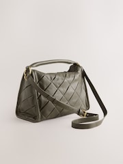 Khaki Green Leather Weave Cross-Body Bag - Image 1 of 5