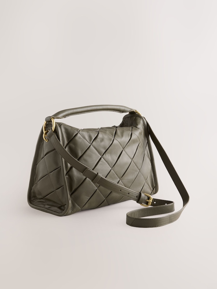 Khaki Green Leather Weave Cross-Body Bag - Image 1 of 5