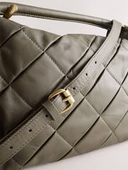 Khaki Green Leather Weave Cross-Body Bag - Image 4 of 5