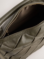 Khaki Green Leather Weave Cross-Body Bag - Image 5 of 5