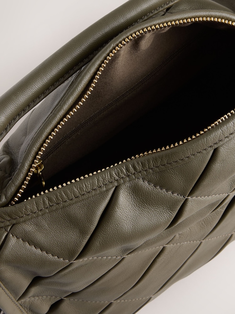 Khaki Green Leather Weave Cross-Body Bag - Image 5 of 5