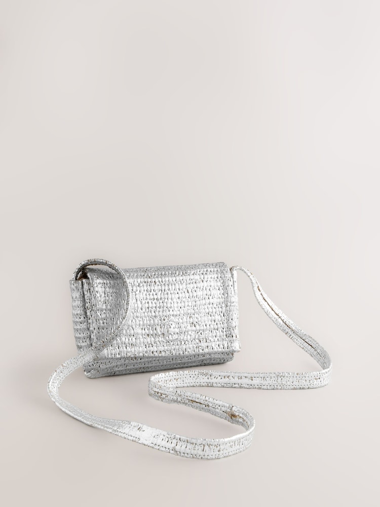 Silver Weaved Straw Look Cross-Body Bag - Image 1 of 5