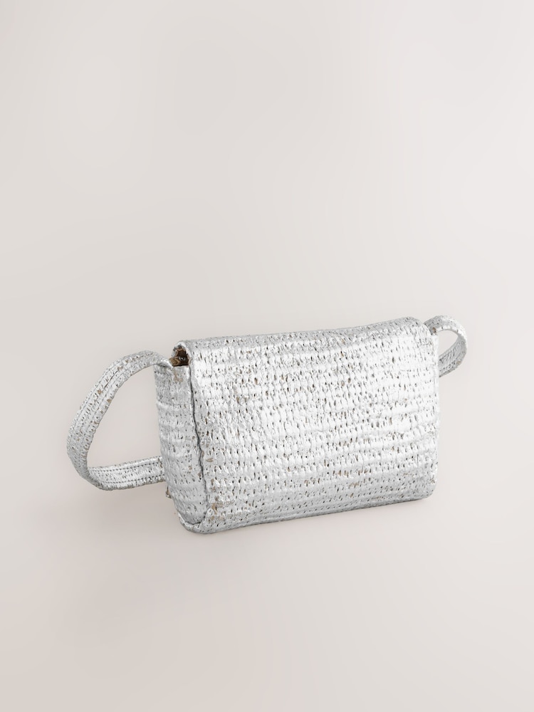 Silver Weaved Straw Look Cross-Body Bag - Image 2 of 5