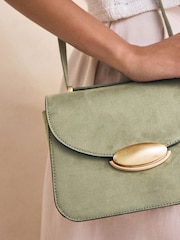 Khaki Green Structured Cross Body Bag - Image 4 of 9
