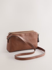 Tan Brown Double Zip Cross Body Bag - Image 5 of 8