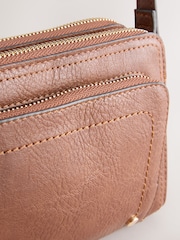 Tan Brown Double Zip Cross Body Bag - Image 6 of 8