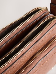 Tan Brown Double Zip Cross Body Bag - Image 8 of 8