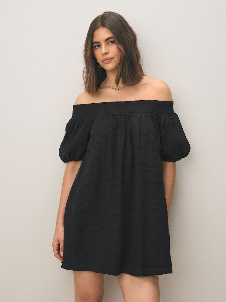 Black Bandeau Crinkle Textured Mini Dress - Image 1 of 4
