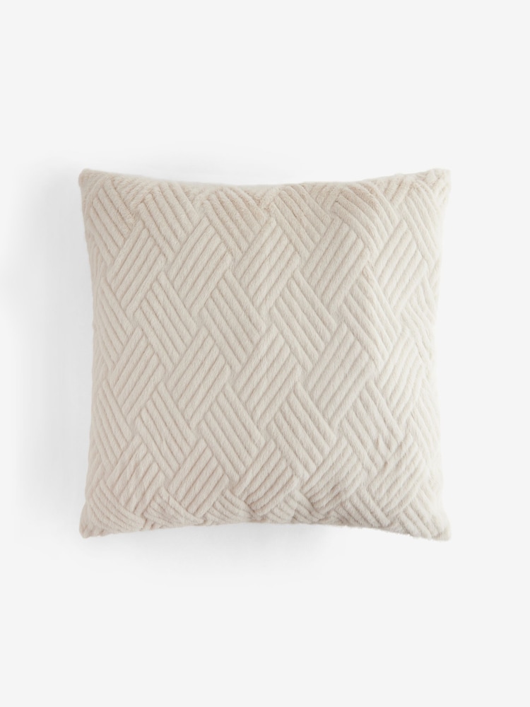Natural 59 x 59cm Basset Embossed Faux Fur Cushion - Image 1 of 3