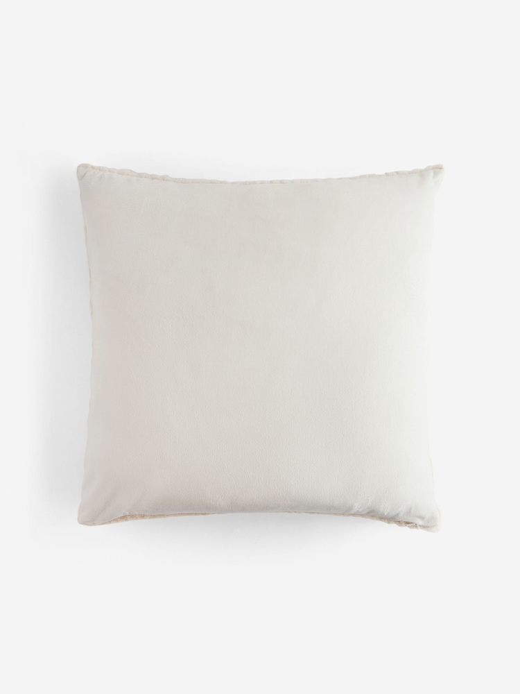 Natural 59 x 59cm Basset Embossed Faux Fur Cushion - Image 2 of 3