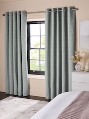 Grey Blue Heavyweight Chenille Eyelet Blackout/Thermal Curtains - Image 1 of 5