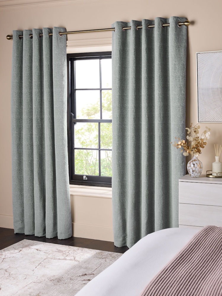 Grey Blue Heavyweight Chenille Eyelet Blackout/Thermal Curtains - Image 1 of 5