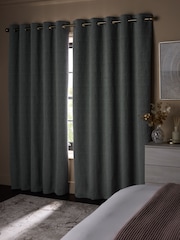 Grey Blue Heavyweight Chenille Eyelet Blackout/Thermal Curtains - Image 2 of 5