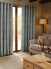 Grey Blue Heavyweight Chenille Eyelet Super Thermal Curtains - Image 1 of 8