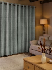 Grey Blue Heavyweight Chenille Eyelet Super Thermal Curtains - Image 2 of 8