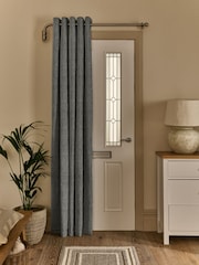 Grey Blue Heavyweight Chenille Super Thermal Eyelet Door Curtains - Image 1 of 5