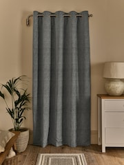 Grey Blue Heavyweight Chenille Super Thermal Eyelet Door Curtains - Image 2 of 5