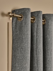 Grey Blue Heavyweight Chenille Super Thermal Eyelet Door Curtains - Image 3 of 5