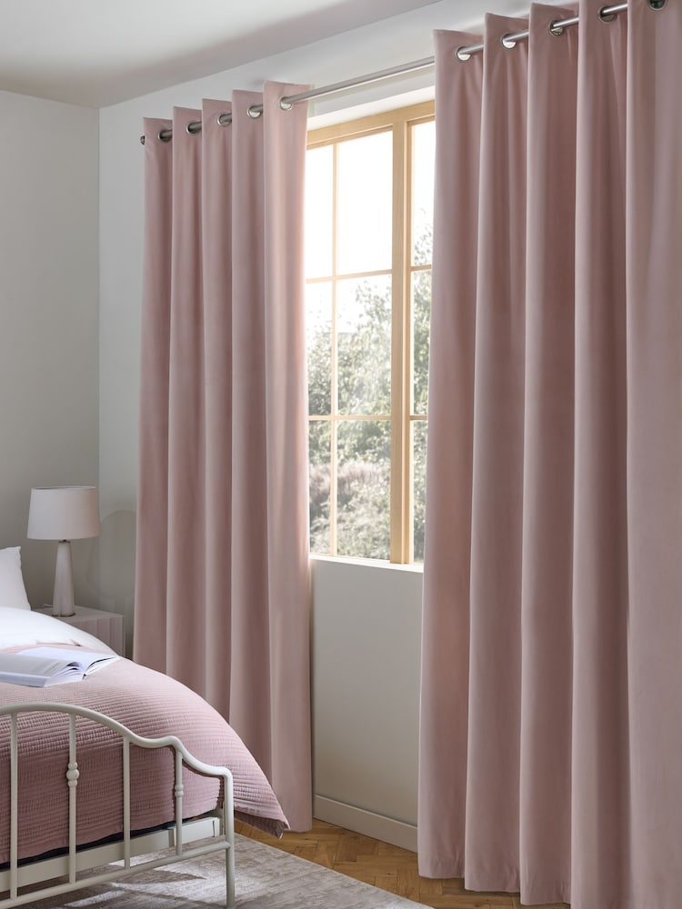 Pink Light Rose Matte Velvet Blackout/Thermal Curtains - Image 1 of 7
