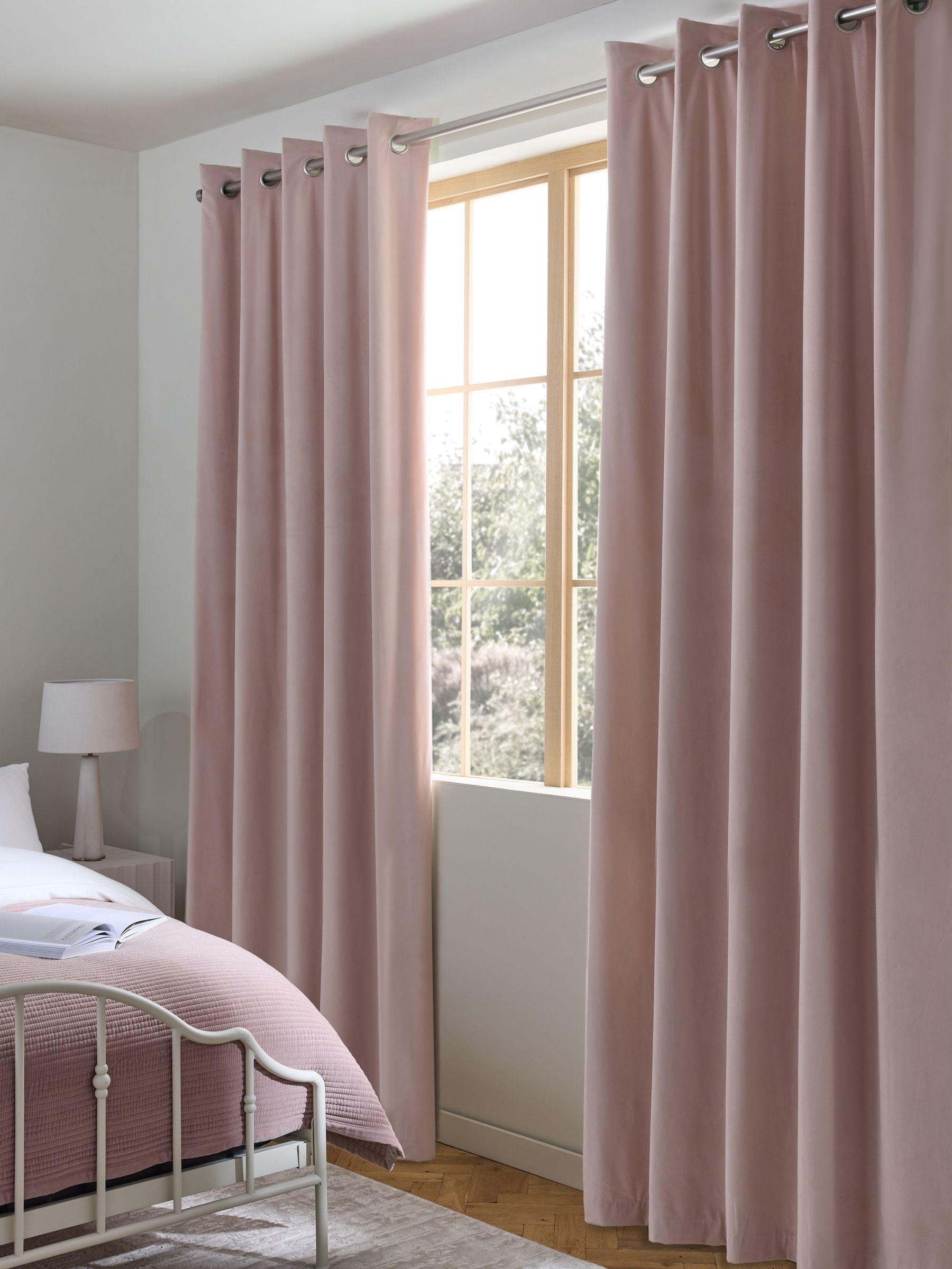 Buy Pink Light Rose Matte Velvet Blackout/Thermal Eyelet Curtains from ...
