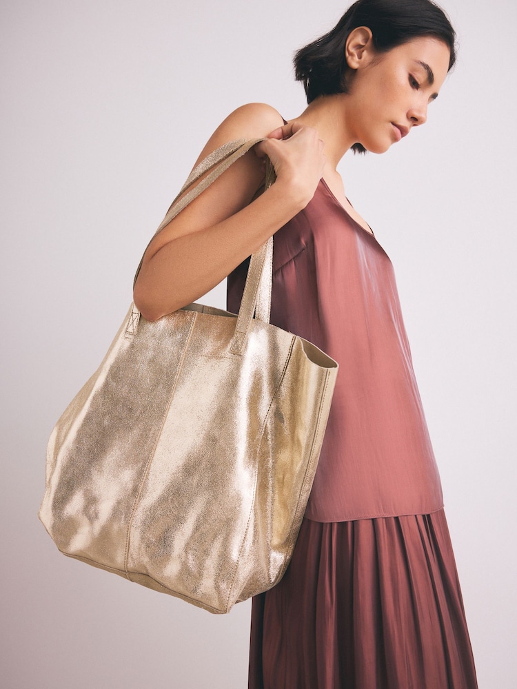 Metallic Leather Shopper Bag - Image 1 of 4 Metallic Leather Shopper Bag - Image 1 of 4