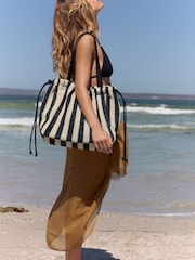 Black & White Raffia Shoulder Bag - Image 1 of 10