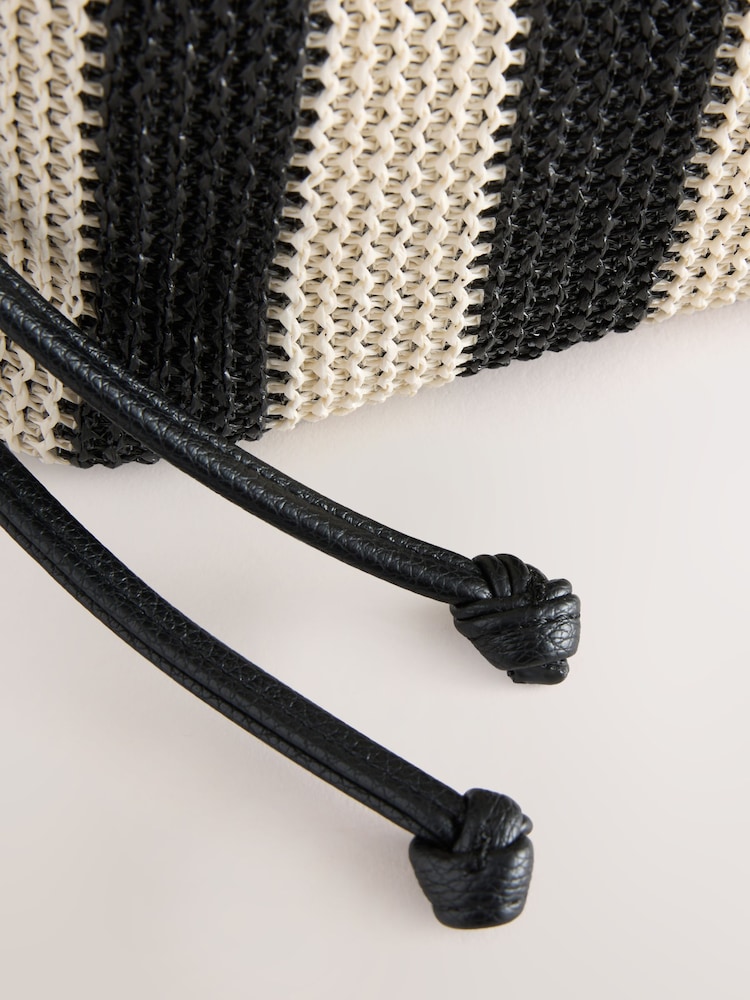Black & White Raffia Shoulder Bag - Image 10 of 10