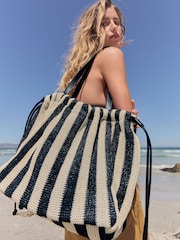 Black & White Raffia Shoulder Bag - Image 2 of 10