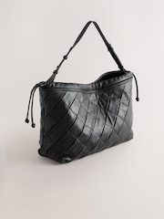 Black Leather Weave Shoulder Bag - Image 1 of 5
