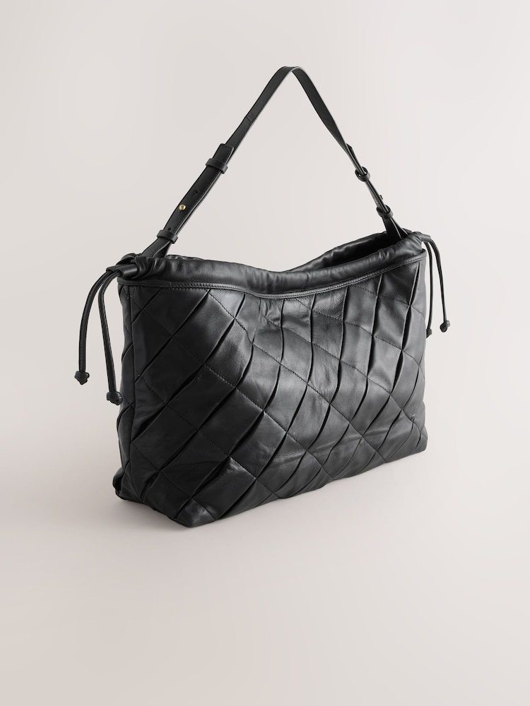 Black Leather Weave Shoulder Bag - Image 2 of 5