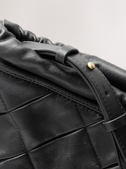 Black Leather Weave Shoulder Bag - Image 4 of 5