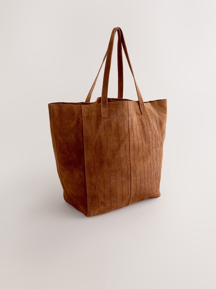 Suede Tan Brown Shopper Bag - Image 2 of 5